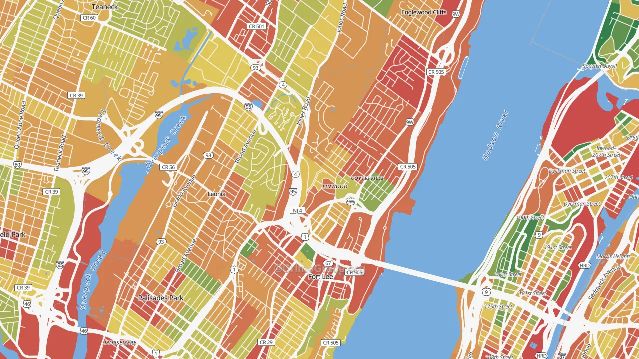 Linwood, Fort Lee, NJ Map of Assault Rates