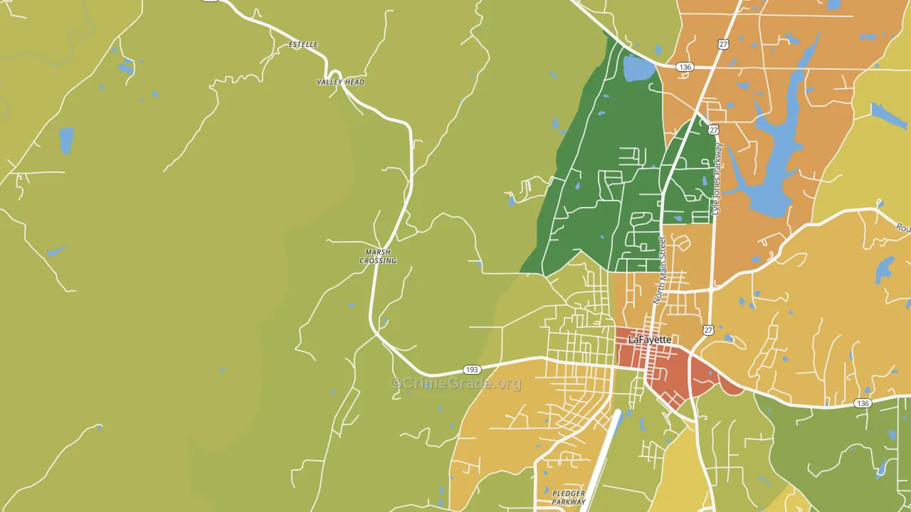 Linwood, GA Map of Assault Rates