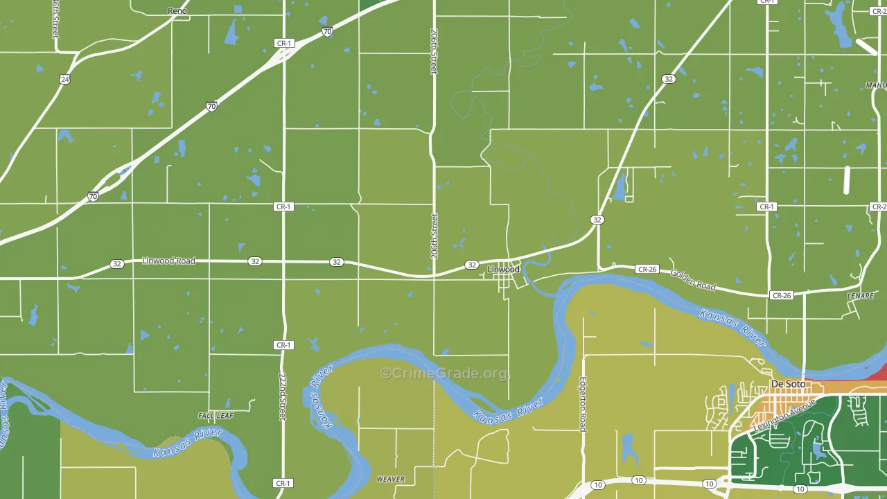 Linwood, KS Map of Assault Rates