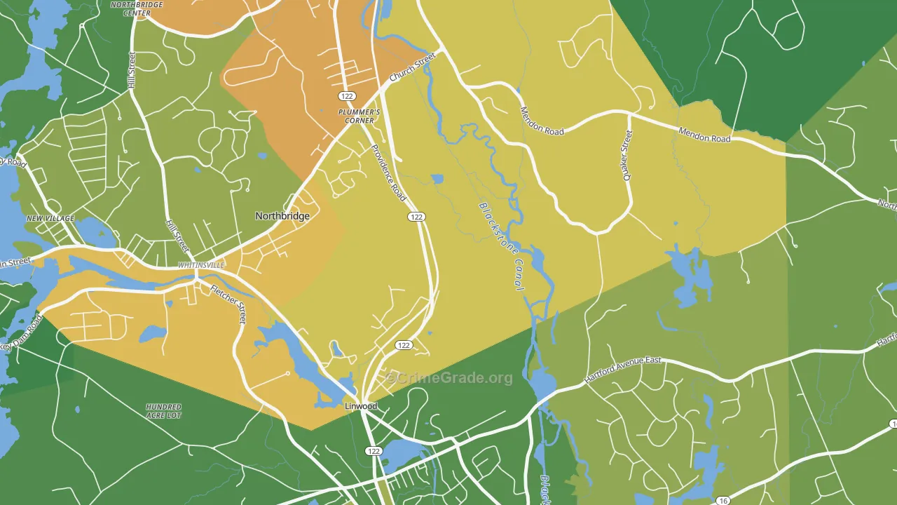 Linwood, MA Map of Assault Rates