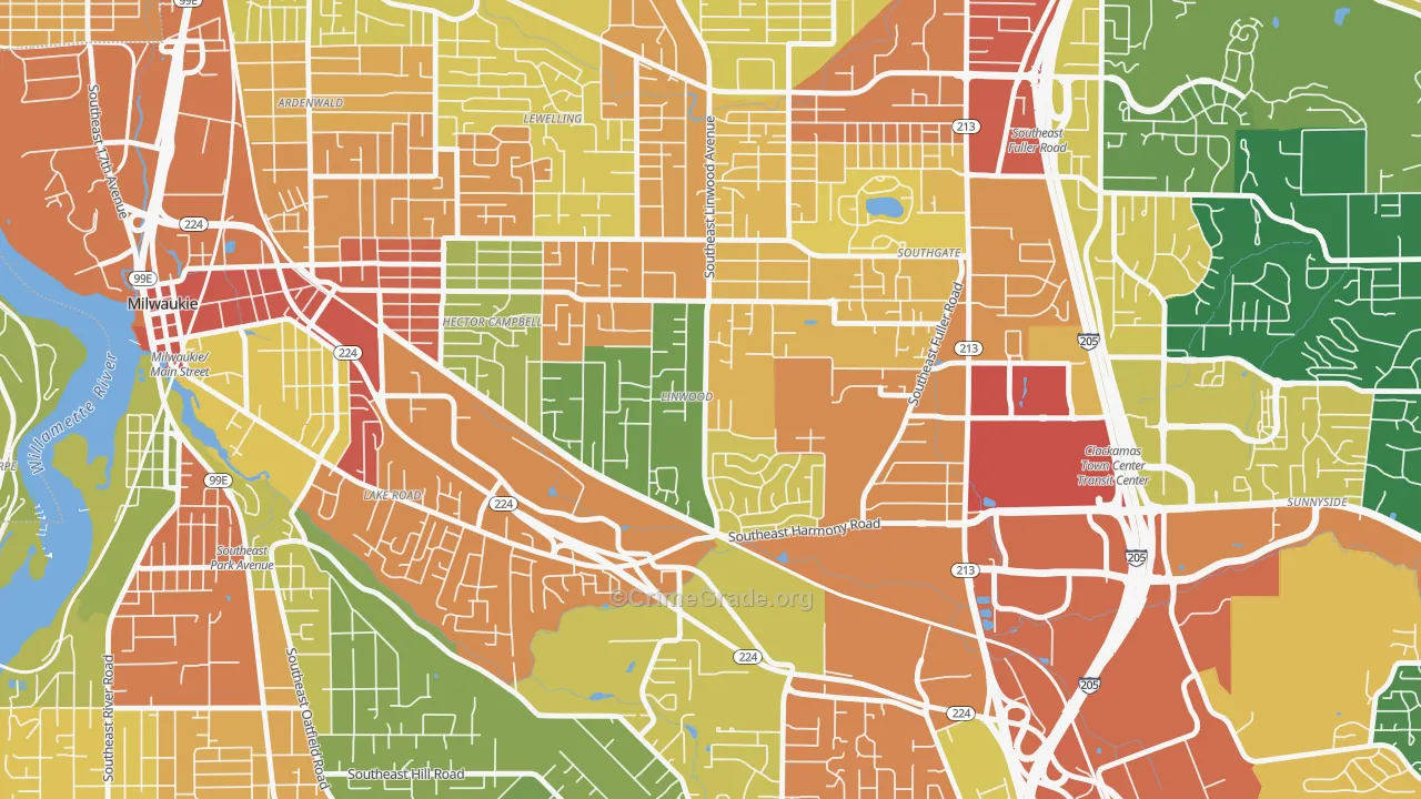 Linwood, Milwaukie, OR Map of Assault Rates