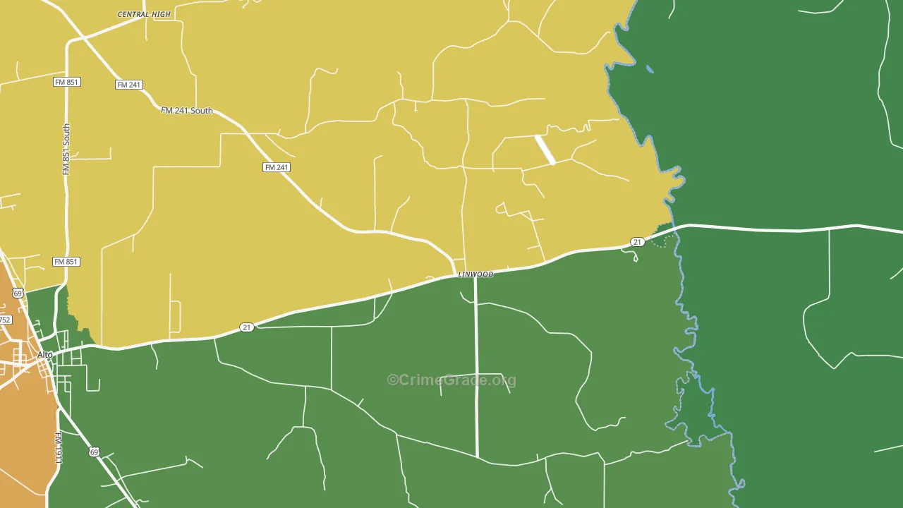 Linwood, TX Map of Assault Rates
