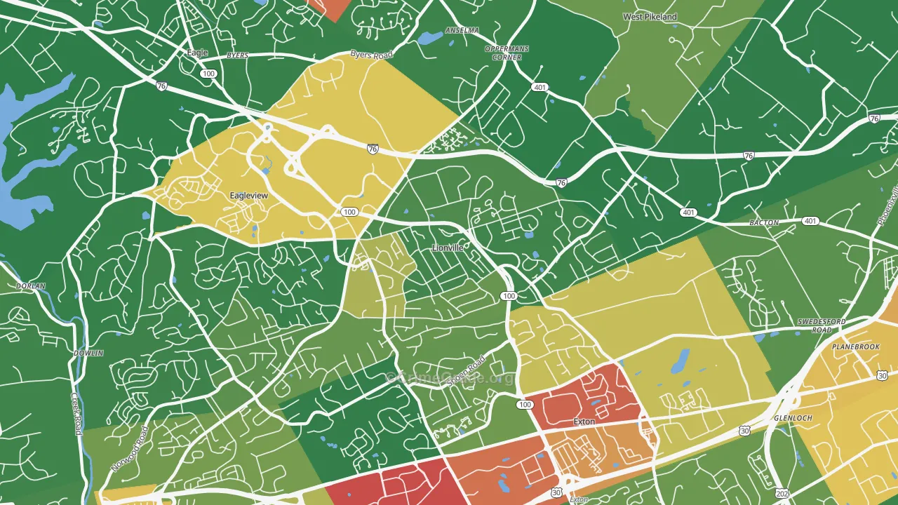 Lionville, PA Map of Assault Rates