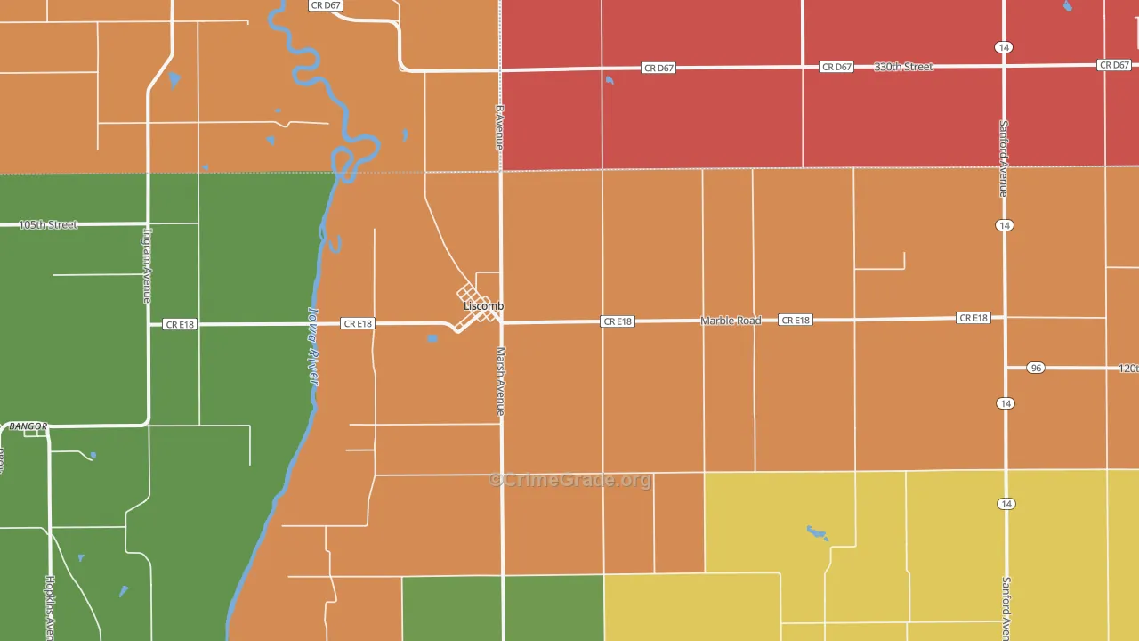 Liscomb, IA Map of Assault Rates