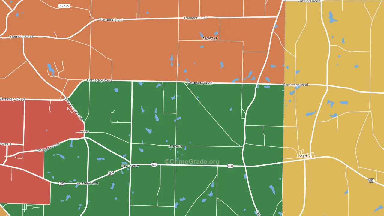 Listonia, GA Map of Assault Rates