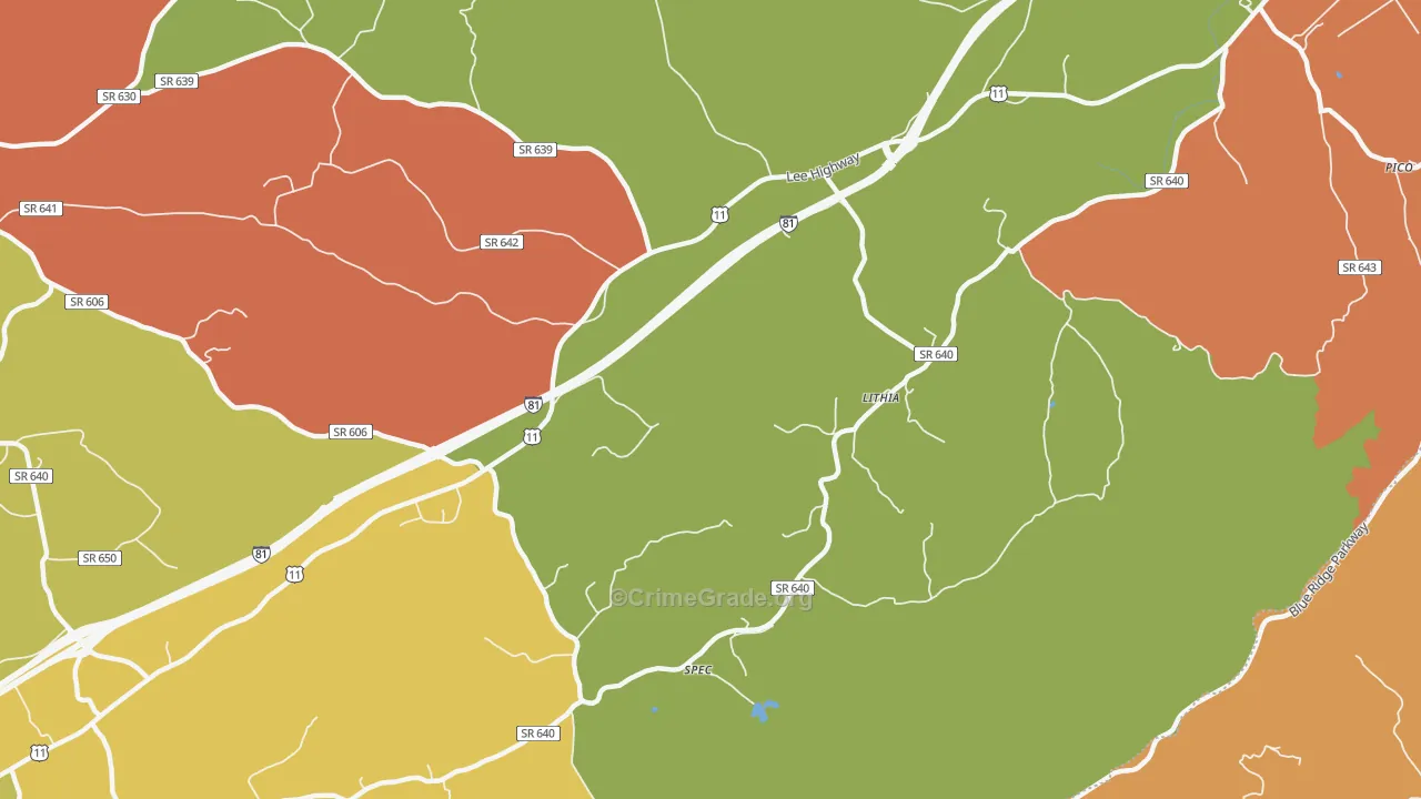 Lithia, VA Map of Assault Rates