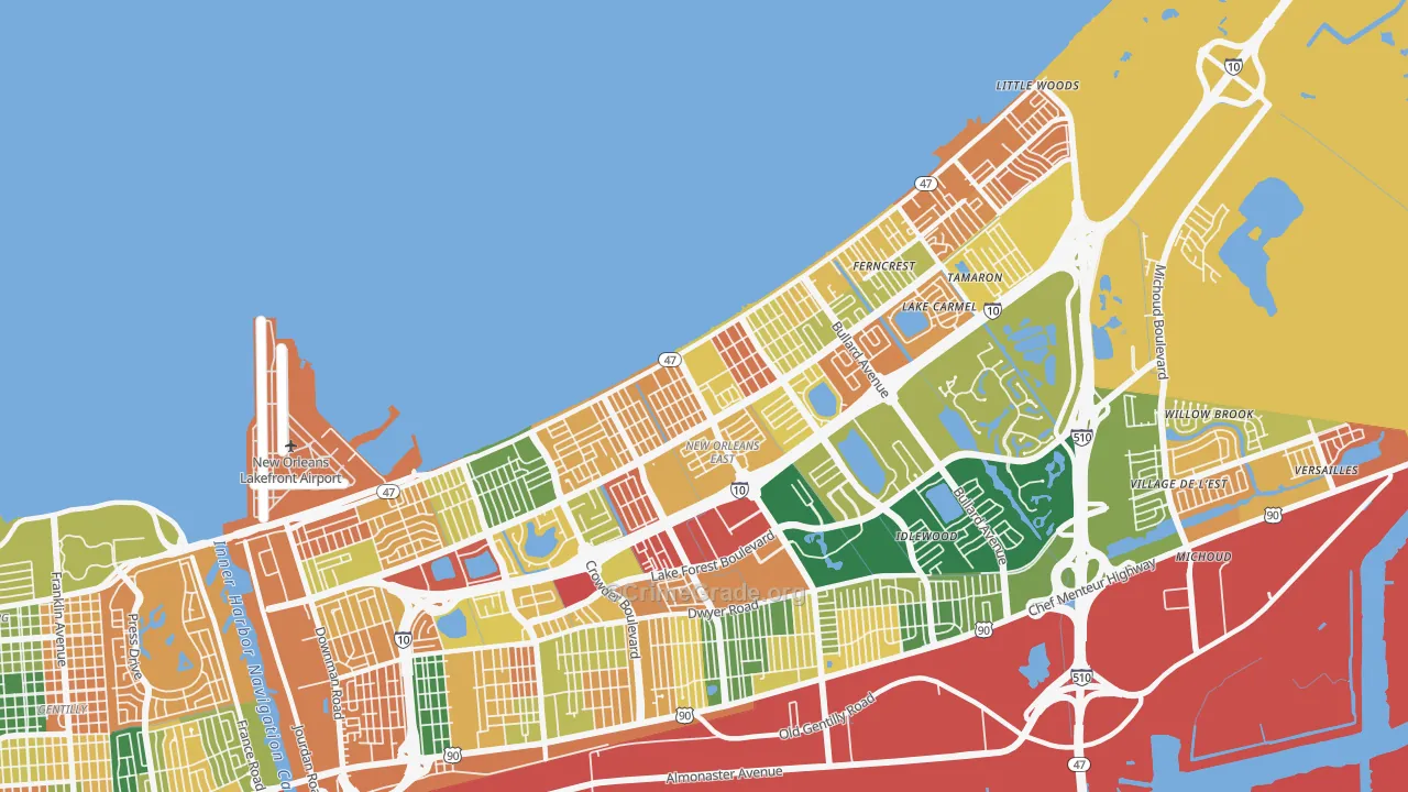 Little Woods, New Orleans, LA Map of Assault Rates