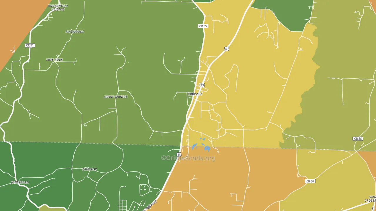 Littleville, AL Map of Assault Rates