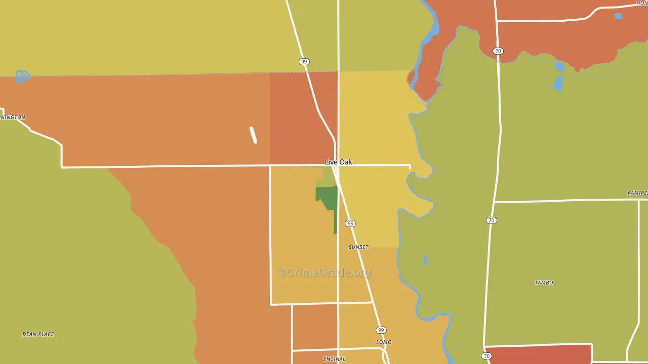 Live Oak, CA Map of Assault Rates