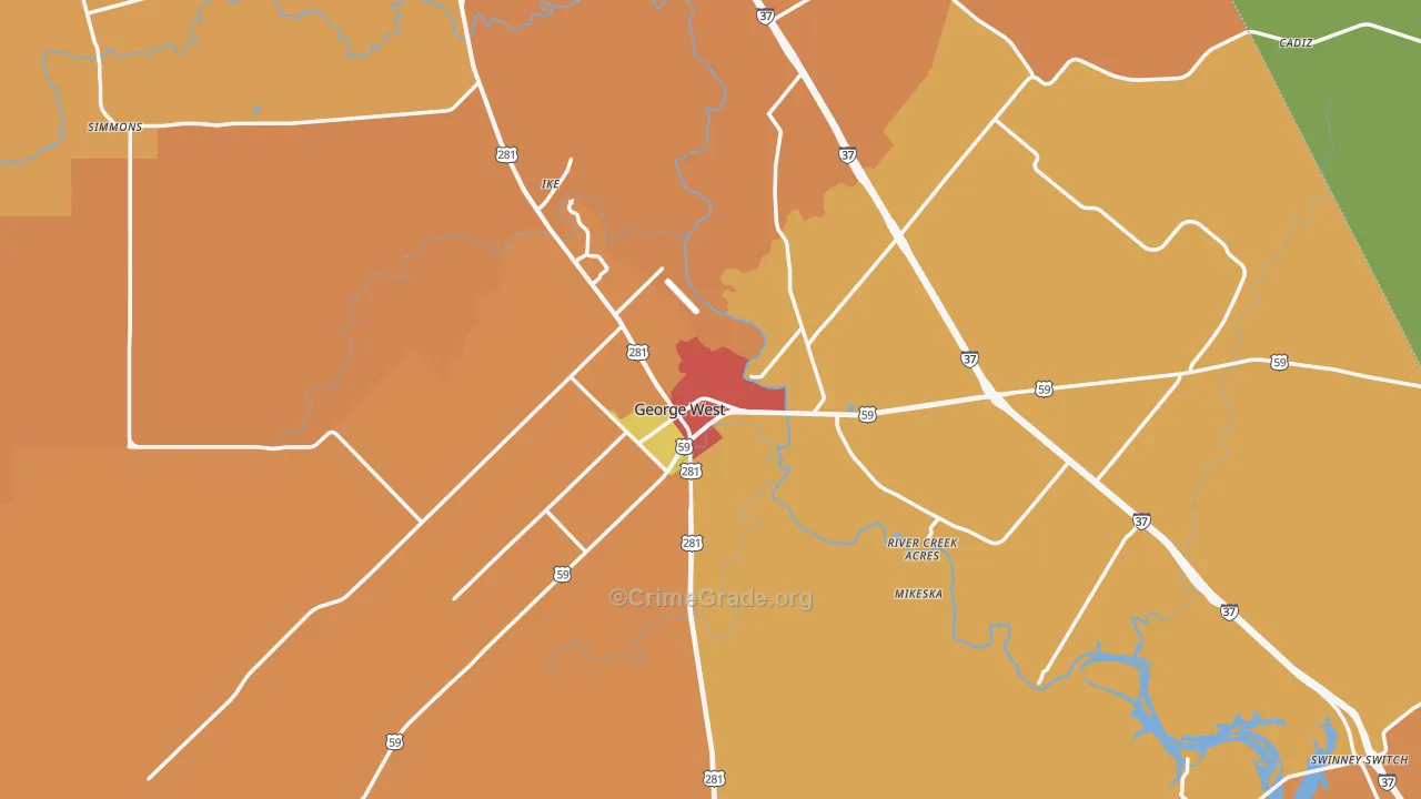 Live Oak County, TX Map of Assault Rates