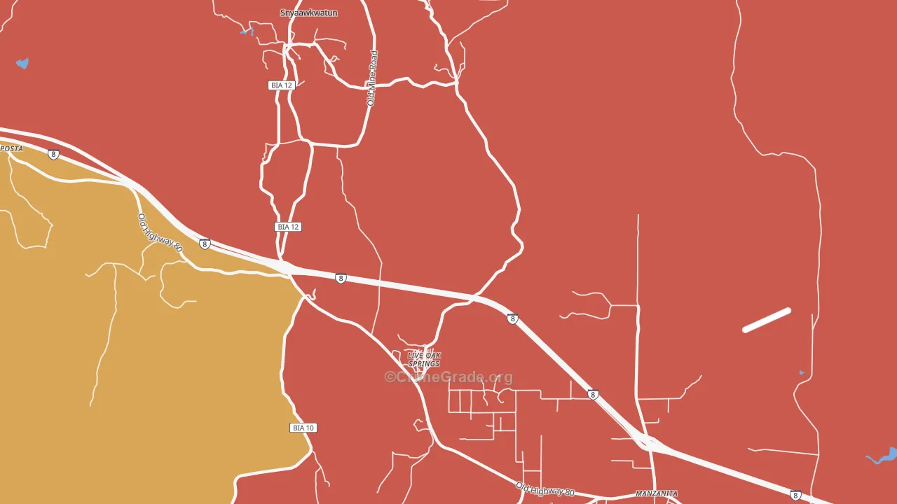 Live Oak Springs, CA Map of Assault Rates