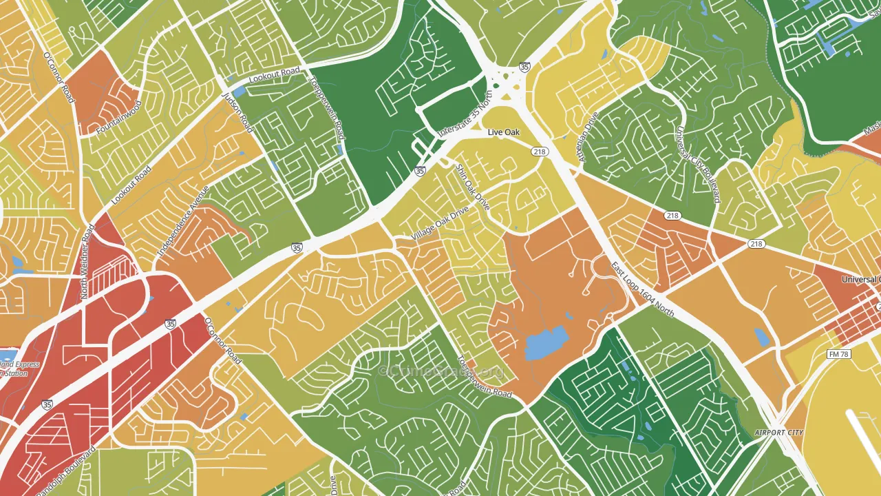 Live Oak, TX Map of Assault Rates