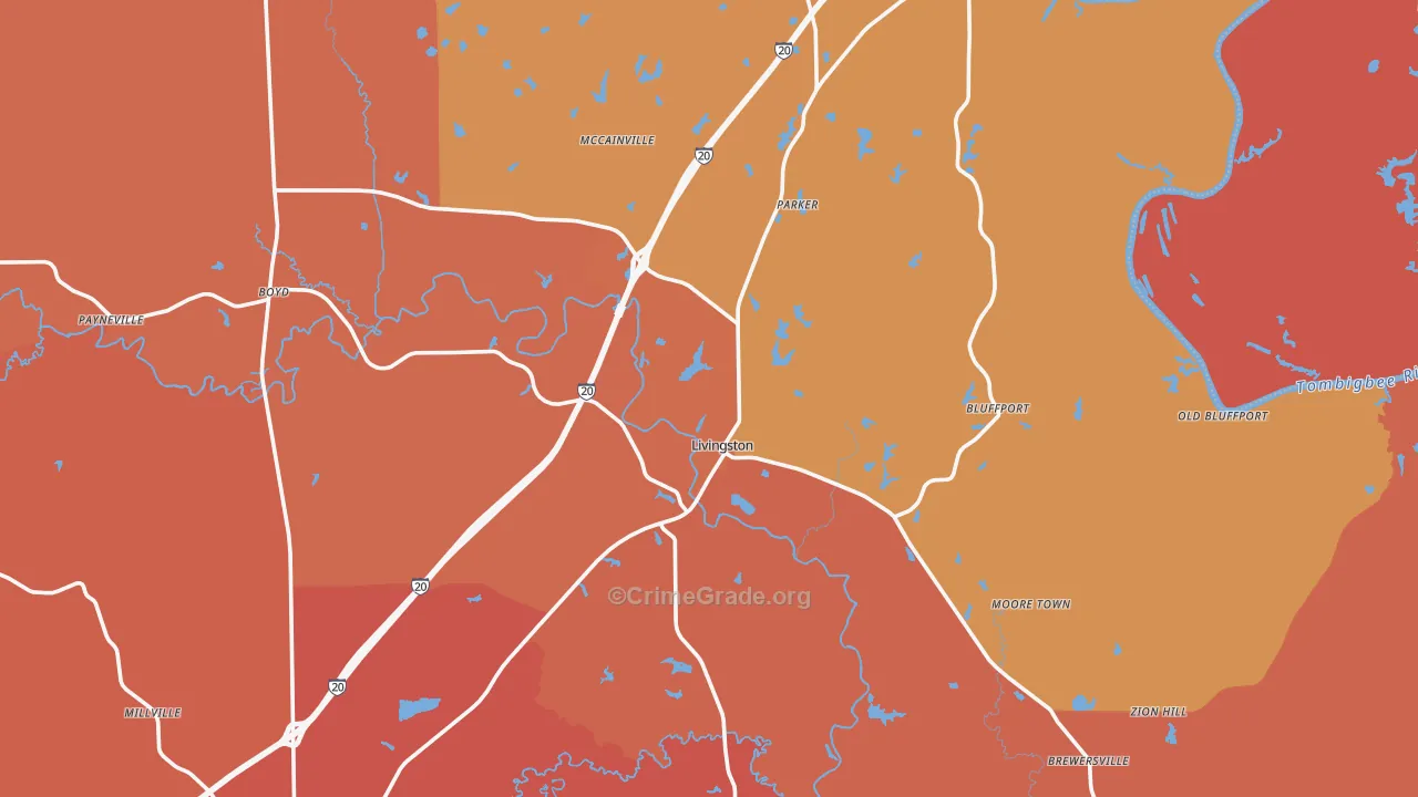 Livingston, AL Map of Assault Rates
