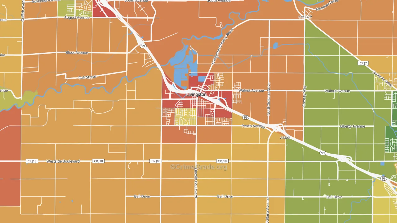 Livingston, CA Map of Assault Rates