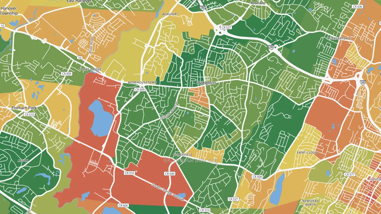 Livingston, NJ Map of Assault Rates