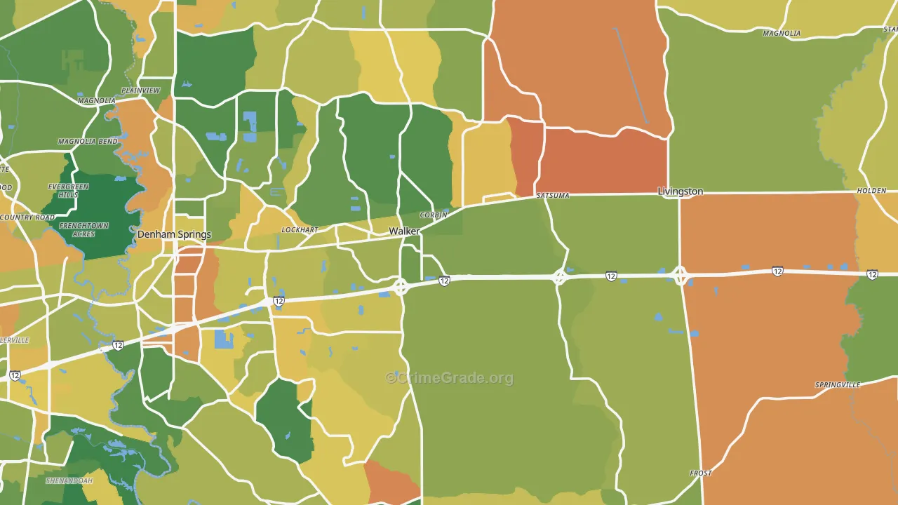 Livingston Parish, LA Map of Assault Rates