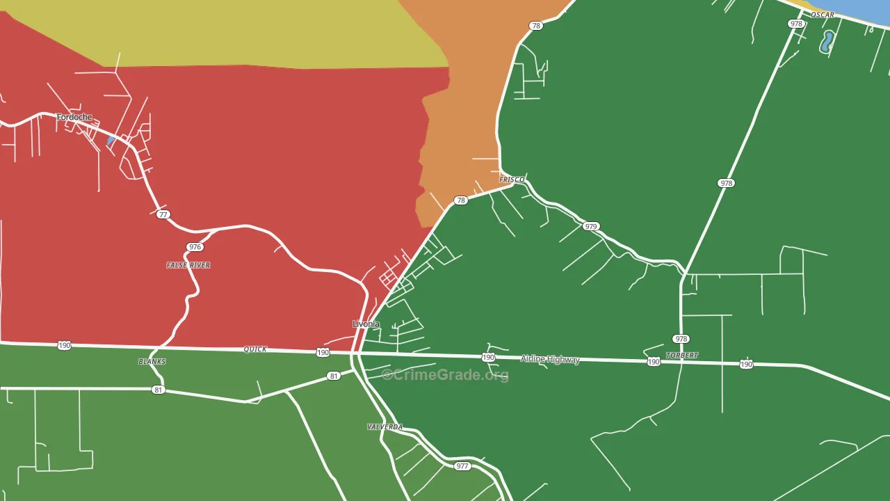 Livonia, LA Map of Assault Rates