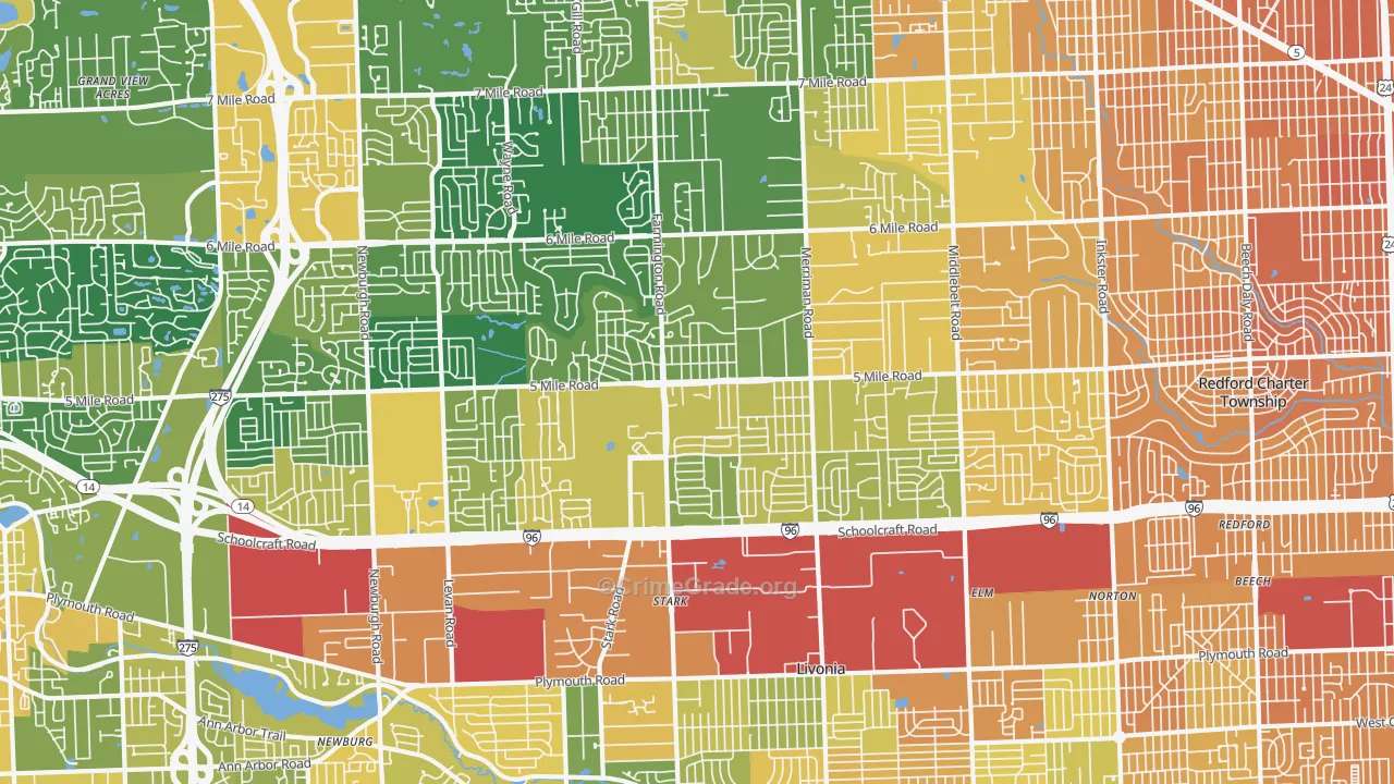 Livonia, MI Map of Assault Rates