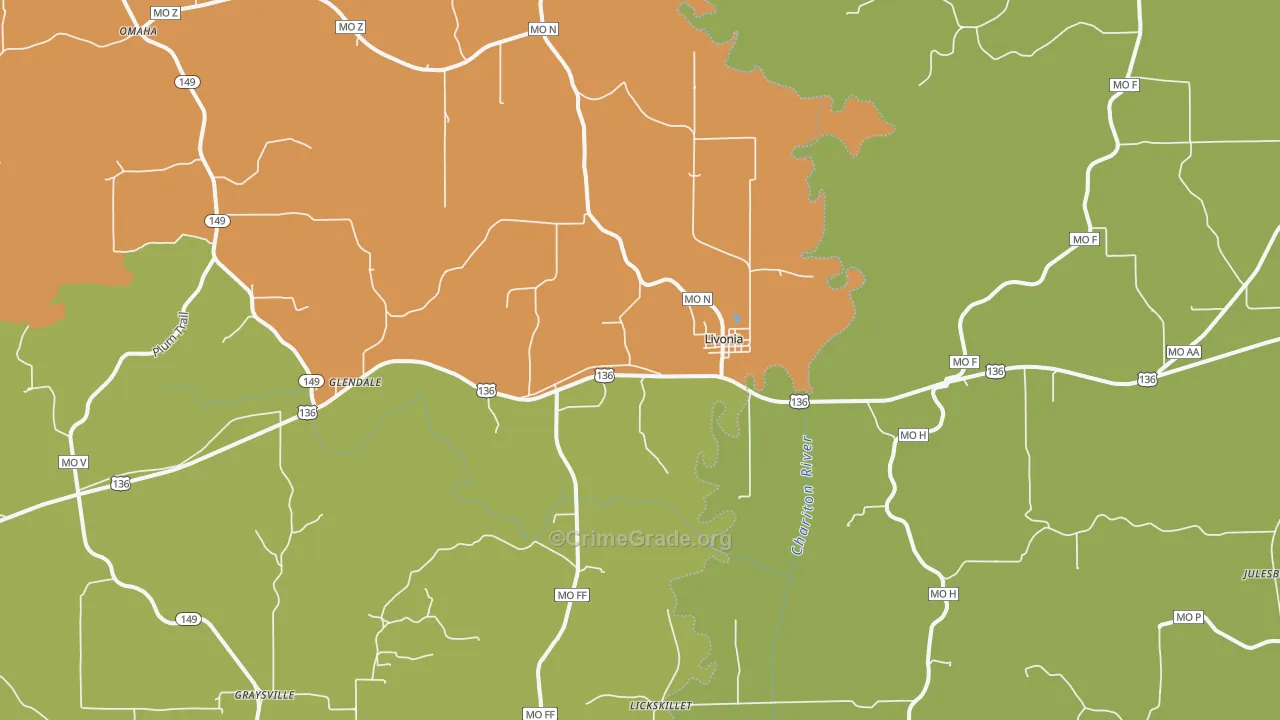 Livonia, MO Map of Assault Rates
