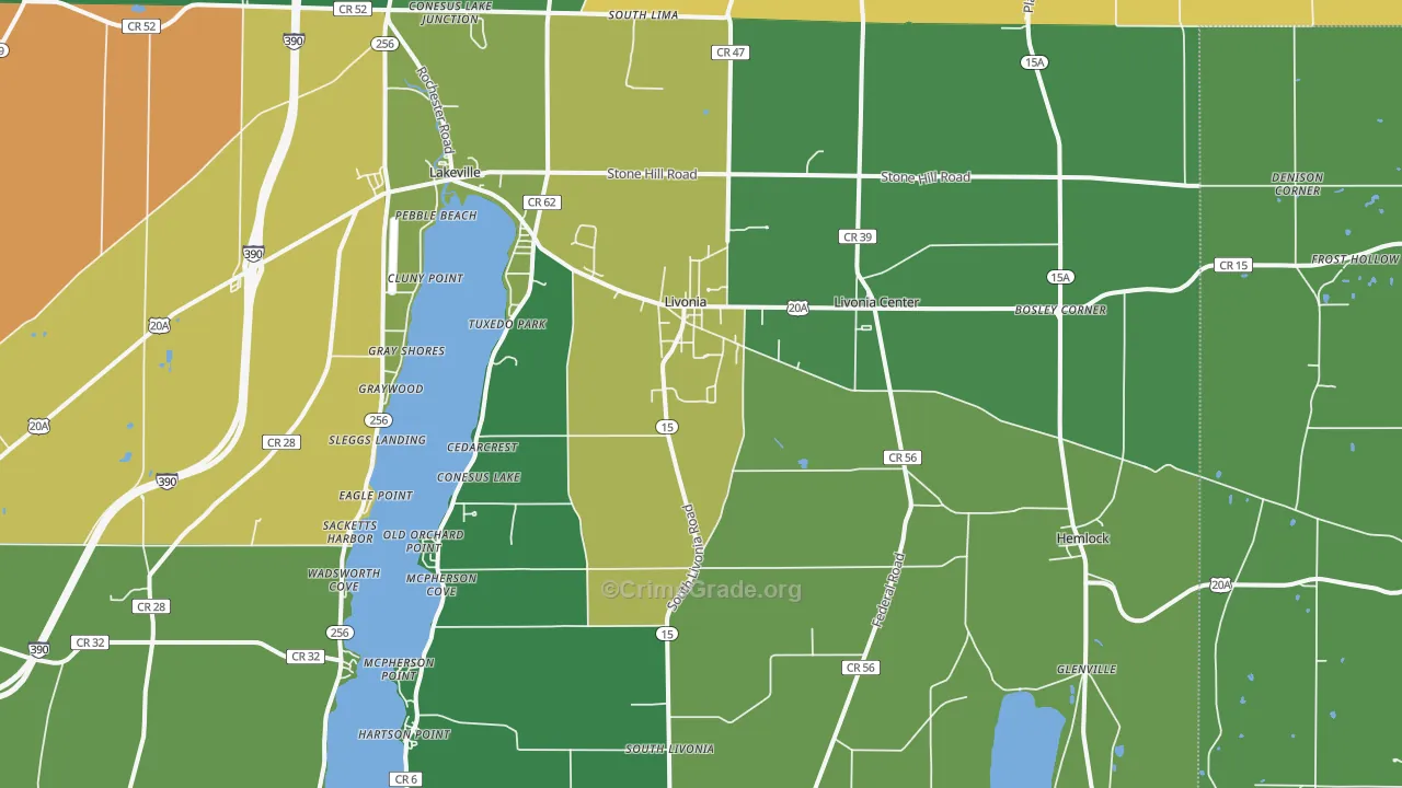 Livonia, NY Map of Assault Rates