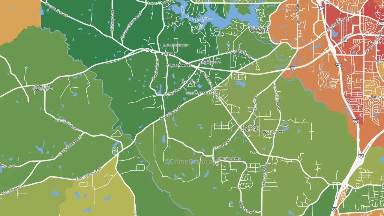 Lizella, GA Map of Assault Rates
