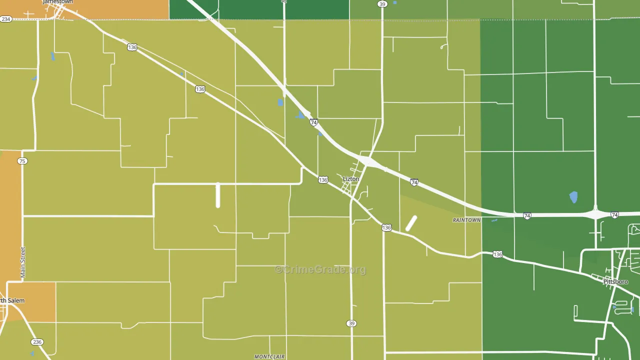 Lizton, IN Map of Assault Rates