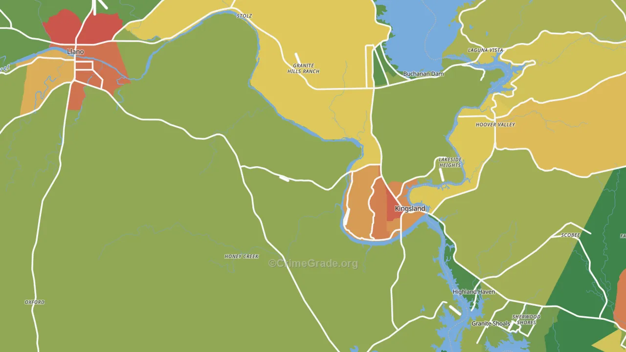 Llano County, TX Map of Assault Rates