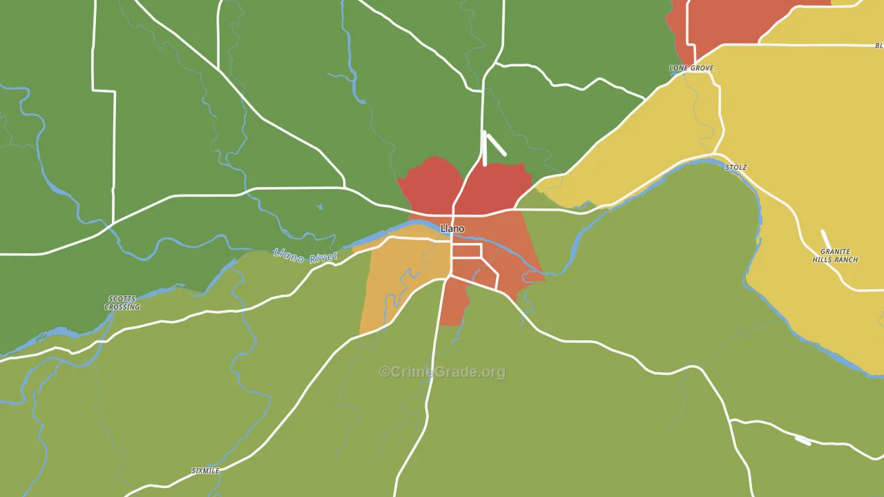 Llano, TX Map of Assault Rates