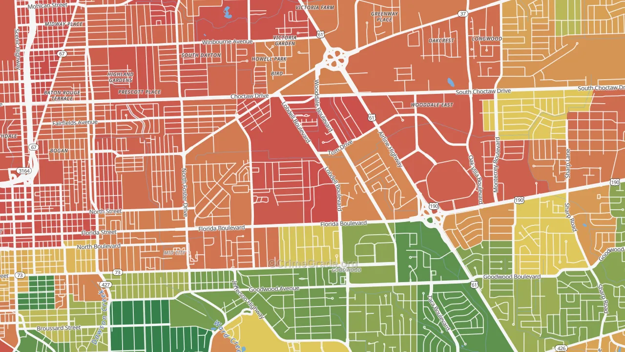 Lobdell-Woodale, Baton Rouge, LA Map of Assault Rates