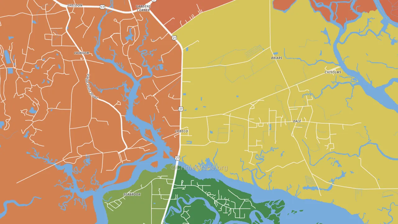 Lobeco, SC Map of Assault Rates