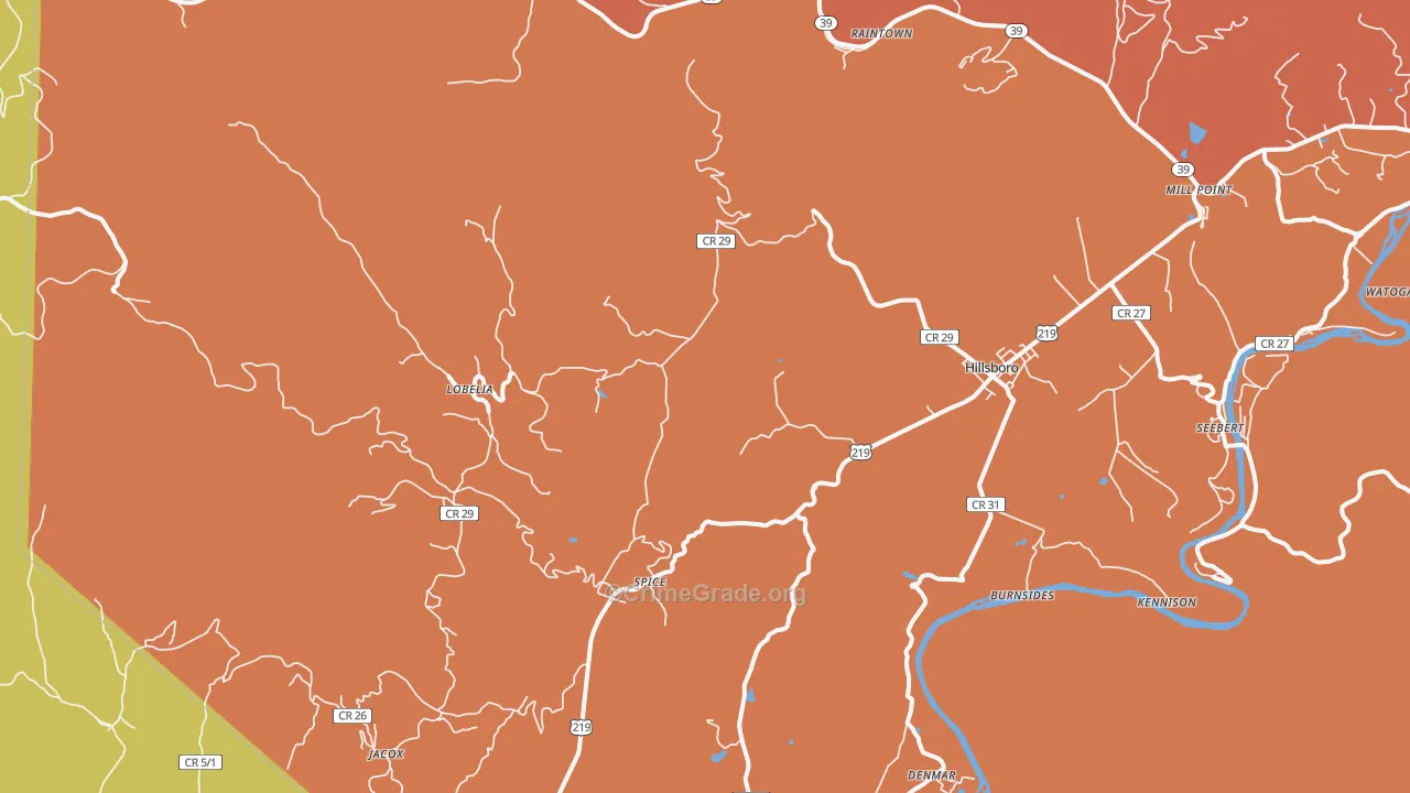 Lobelia, WV Map of Assault Rates