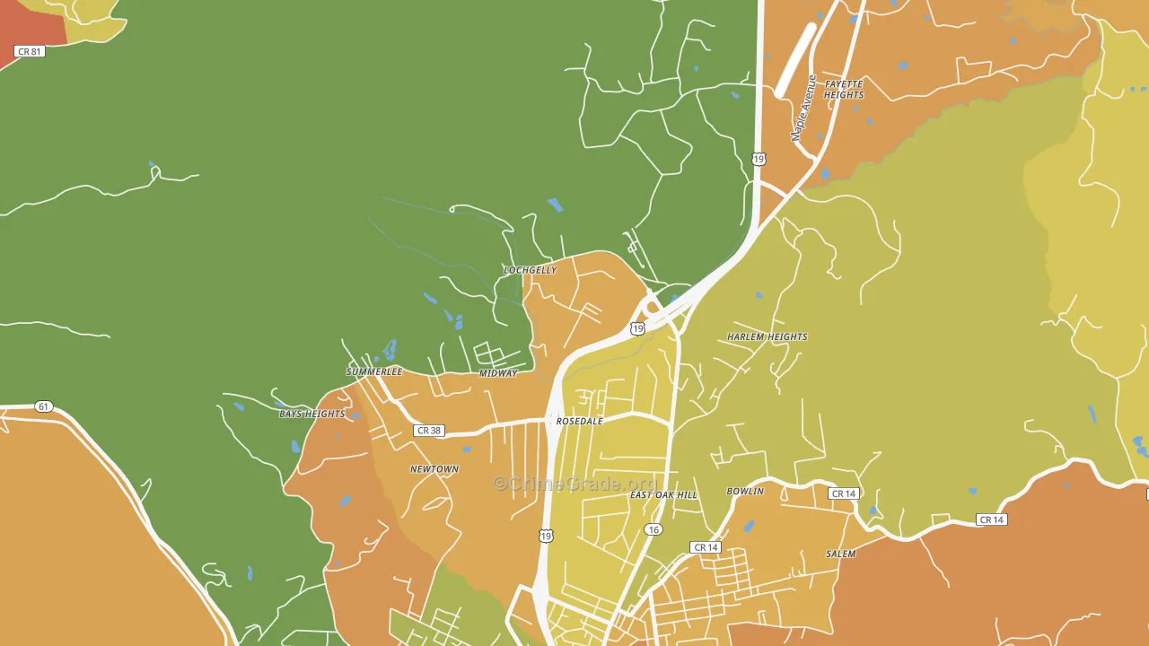 Lochgelly, WV Map of Assault Rates