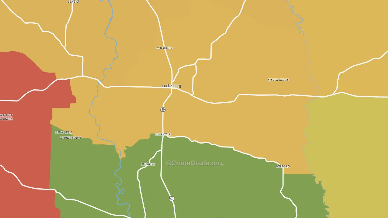 Lockesburg, AR Map of Assault Rates