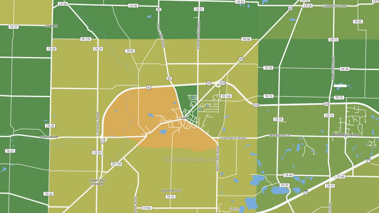 Lodi, OH Map of Assault Rates