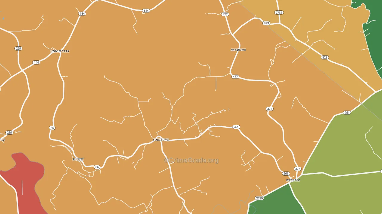 Lodiburg, KY Map of Assault Rates