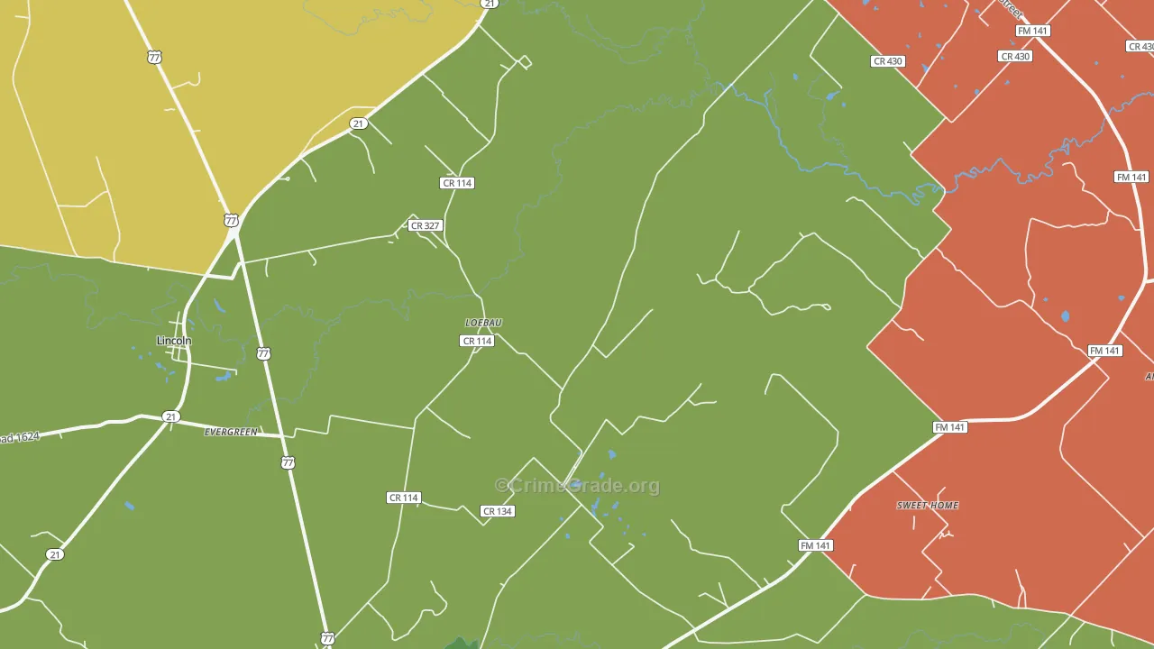 Loebau, TX Map of Assault Rates
