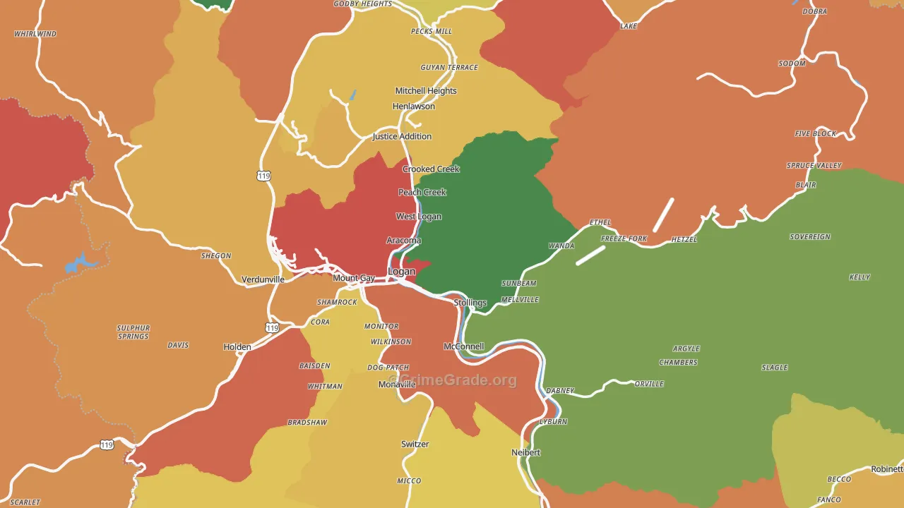 Logan County, WV Map of Assault Rates