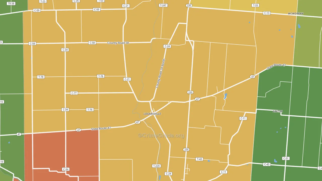 Logansville, OH Map of Assault Rates