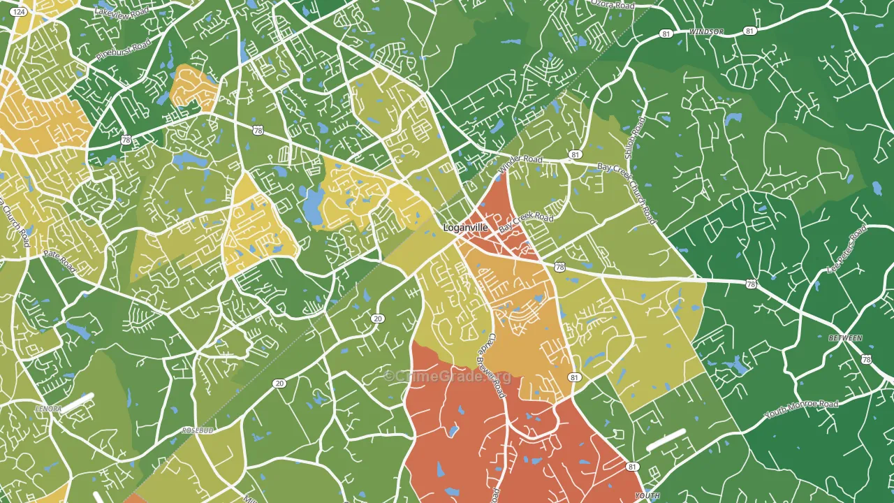 Loganville, GA Map of Assault Rates
