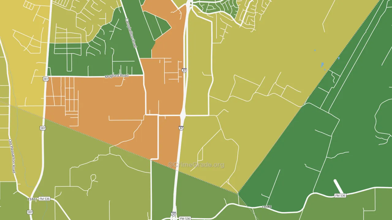 Loire, TX Map of Assault Rates