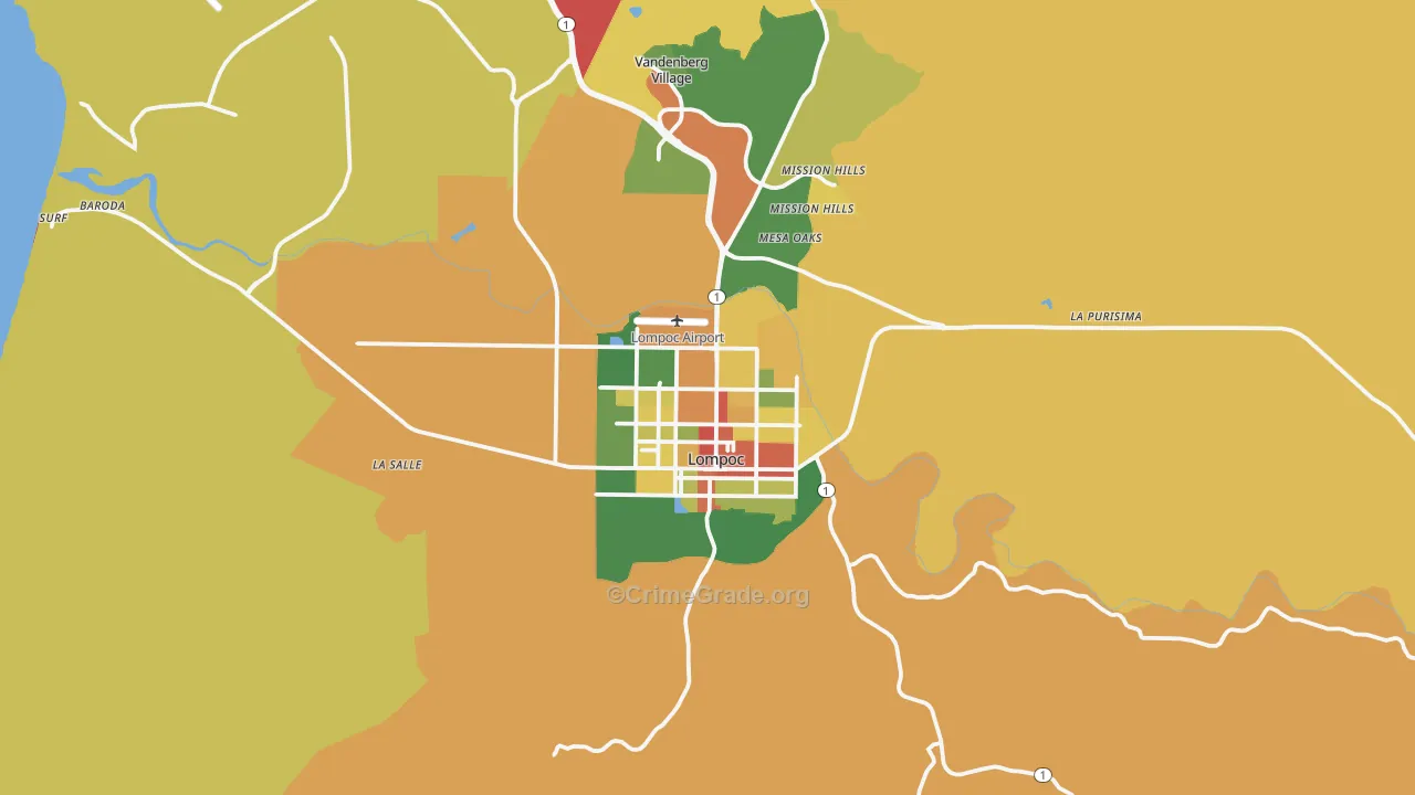 Lompoc, CA Map of Assault Rates