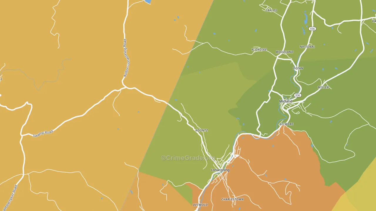 Lonaconing, MD Map of Assault Rates
