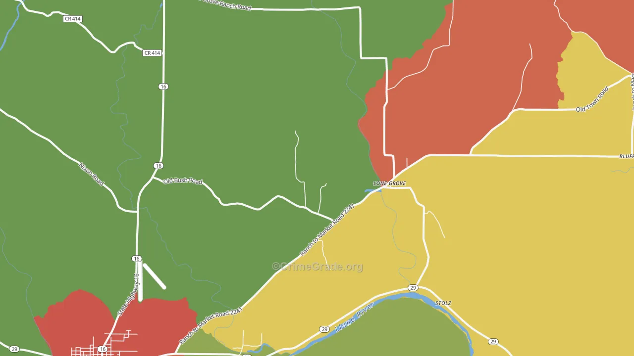 Lone Grove, TX Map of Assault Rates
