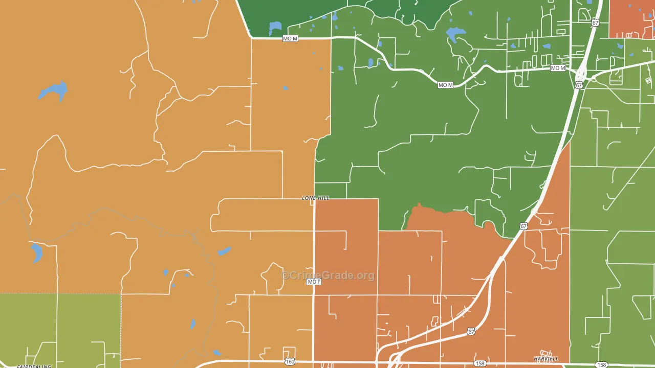 Lone Hill, MO Map of Assault Rates