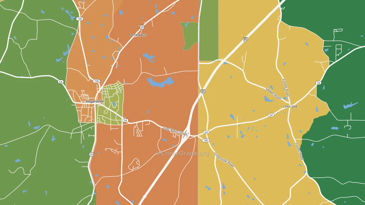 Lone Oak, GA Map of Assault Rates