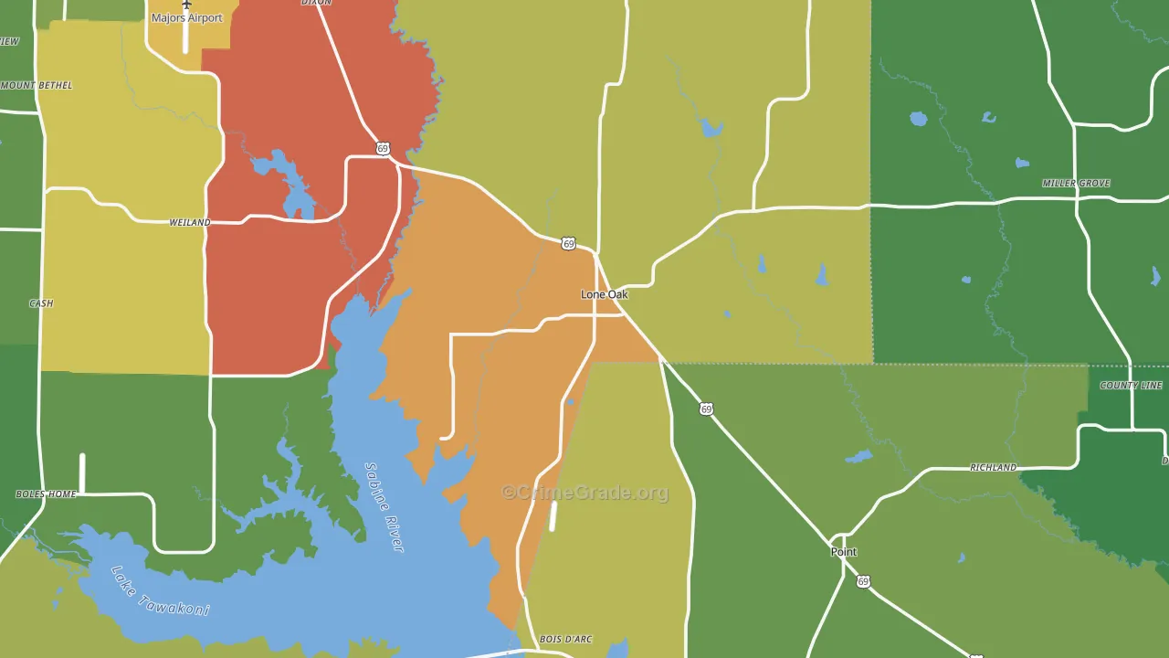 Lone Oak, TX Map of Assault Rates
