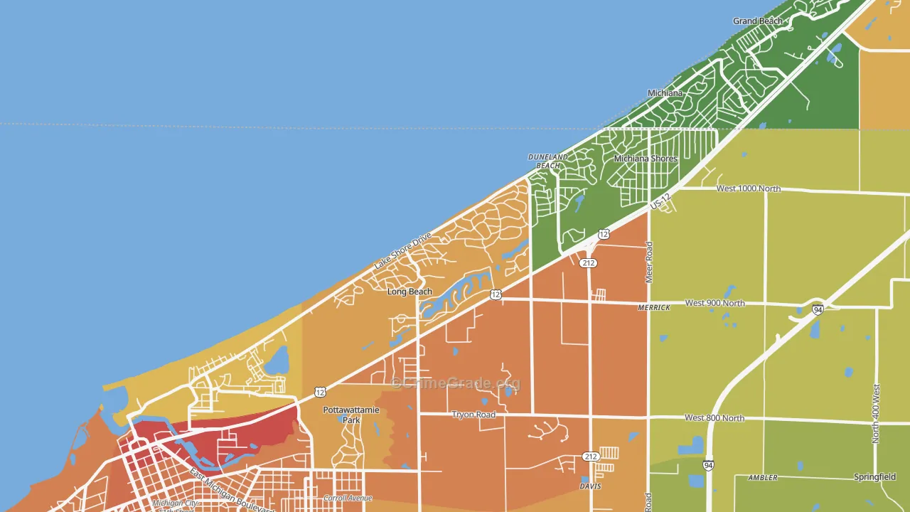 Long Beach, IN Map of Assault Rates