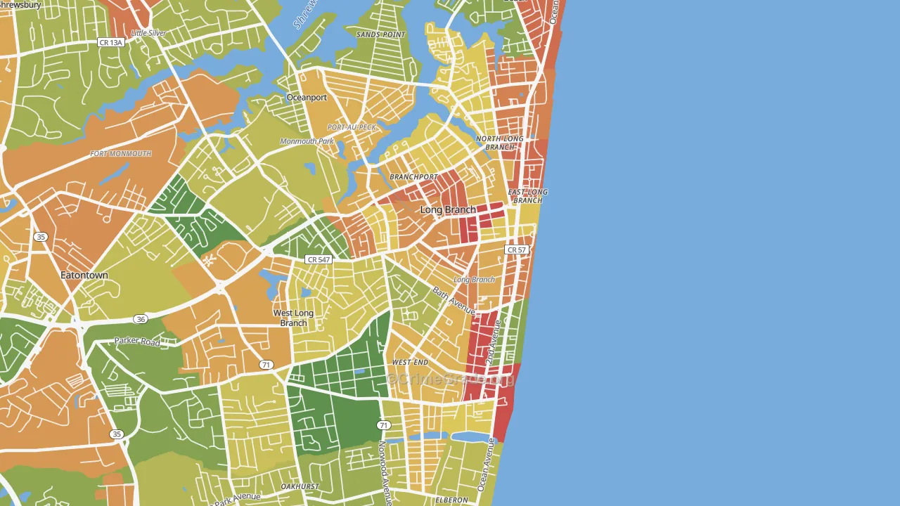 Long Branch, NJ Map of Assault Rates