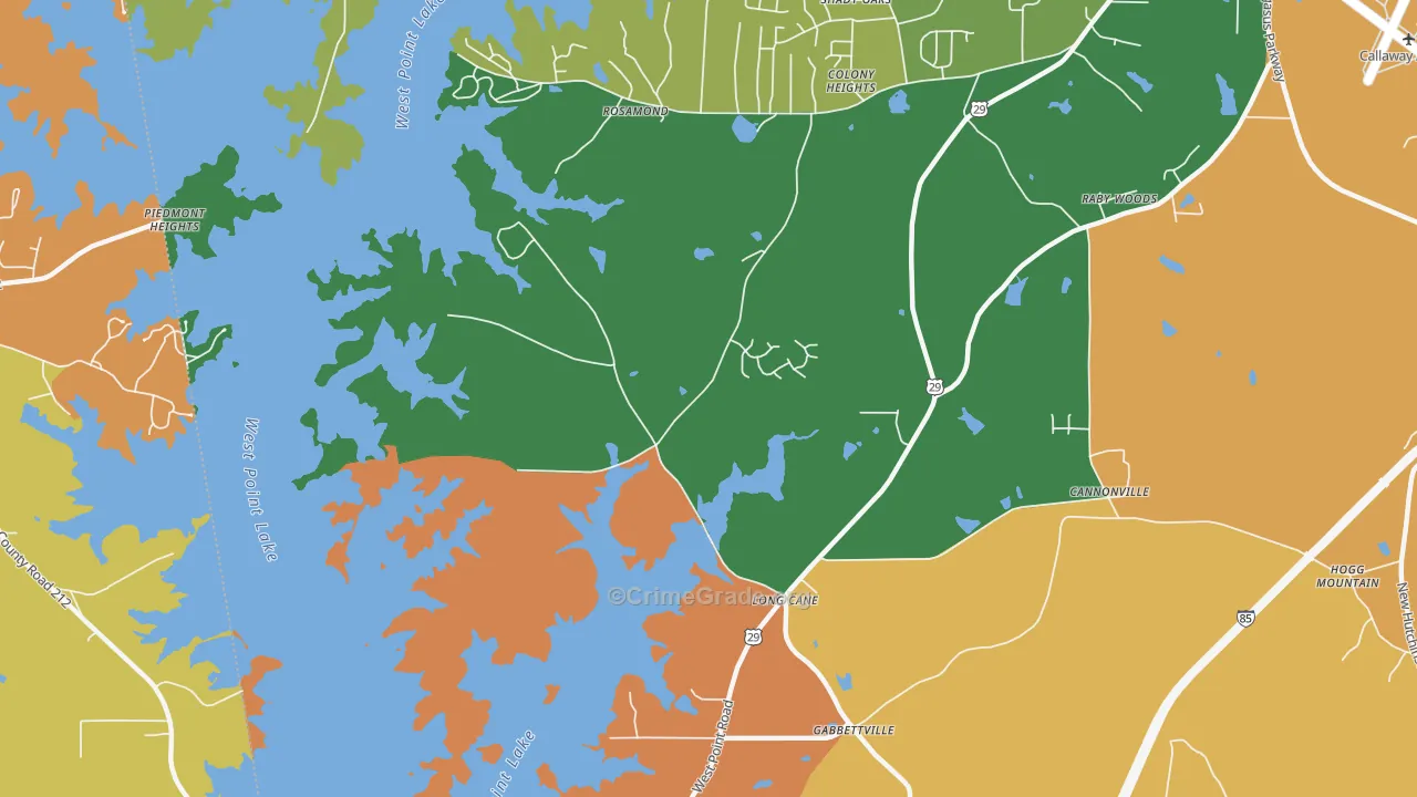 Long Cane, GA Map of Assault Rates