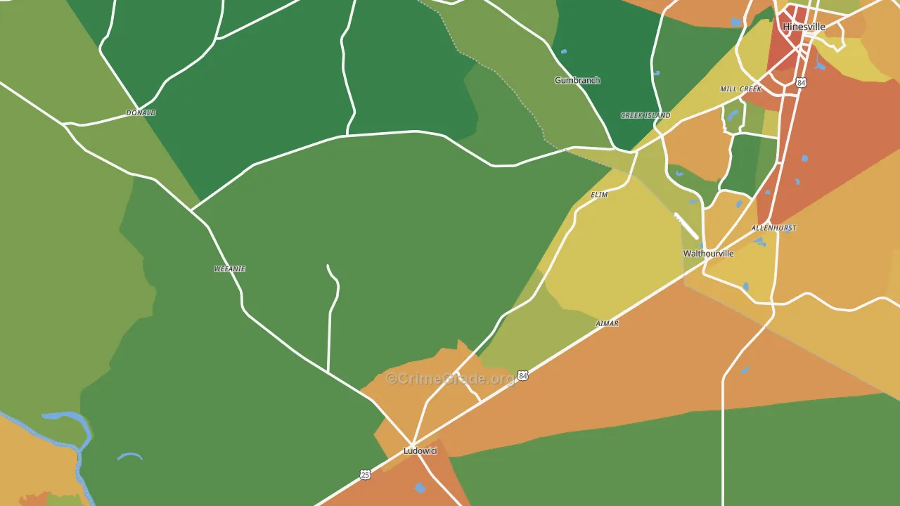 Long County, GA Map of Assault Rates